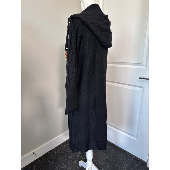 Cashmere Womens Long Black Cardigan Sweater Hoodie W/Cable Knit Pattern Soft - Picture 6 of 16